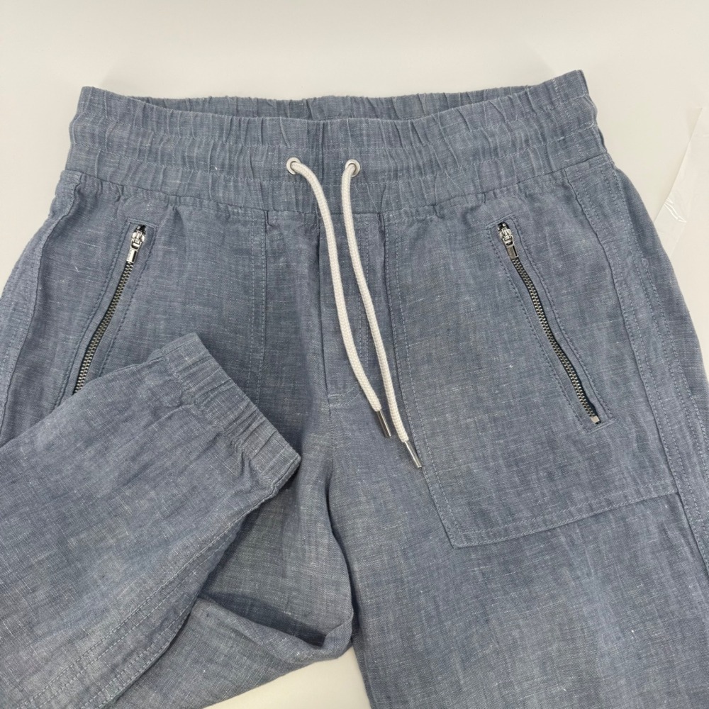 Athleta Cabo Linen Jogger Pants Blue Chambray Size 0 Drawstring Elastic Waist